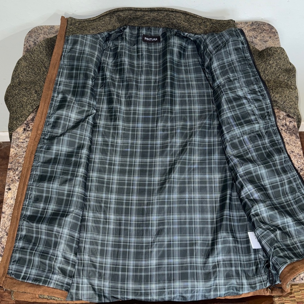 Pintlar Men’s Two Tone Zip Up Sweater Brown Faux Suede & Olive Size XXL - Picture 12 of 16